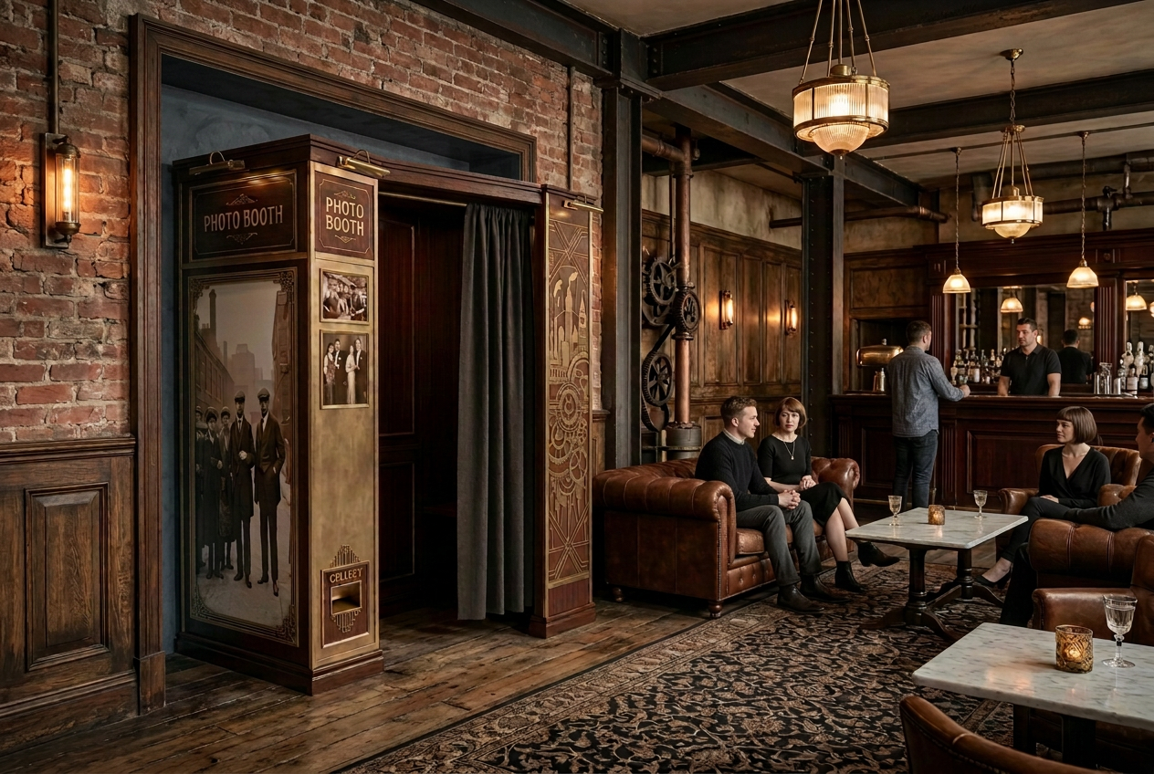 Photobooth installed in a 1920s industrial themed venue